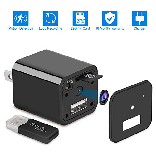 Spy Camera Charger Included Spy Camera Charger 1080P Hidden Cam USB Wall Charger Hidden Cameras Mini Spy Camera Charger Wireless Video Recorder Motion Detector Nanny Camera with 32GB TF Card