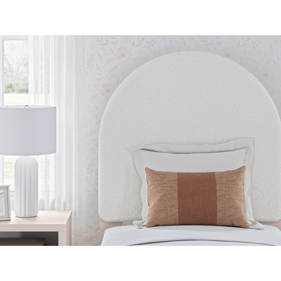 Signature Design by Ashley Wistenpine Twin Upholstered Round Headboard, Blush Frame & White Boucle Upholstery