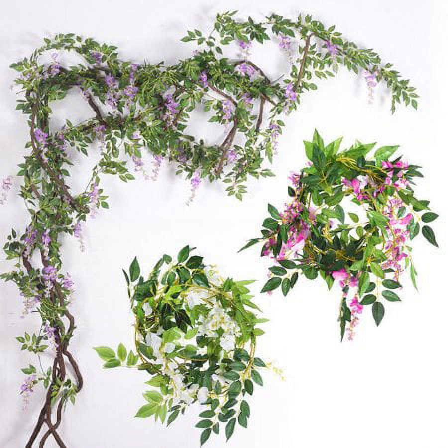 Morttic 4PCS 200CM Hanging Artificial Flowers Garland Silk Wisteria Fake Garden Ivy Rattan Plants Vines Decor Wedding Party Home, Light Pink