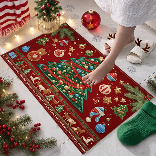 Uuiauoio Christmas Rugs Washable Entryway Rug, Soft Non-Slip Christmas Doormat Print Small Kitchen Rug, Xmas Holiday Decor Indoor Throw Carpet for Bathroom Entrance