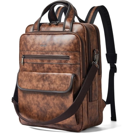 Shrrie Laptop Backpack for Women and Men, 15.6 Inch Vegan Leather Computer Backpack Professional Water-Resistant Casual Daypack for Work Business College Travel Office