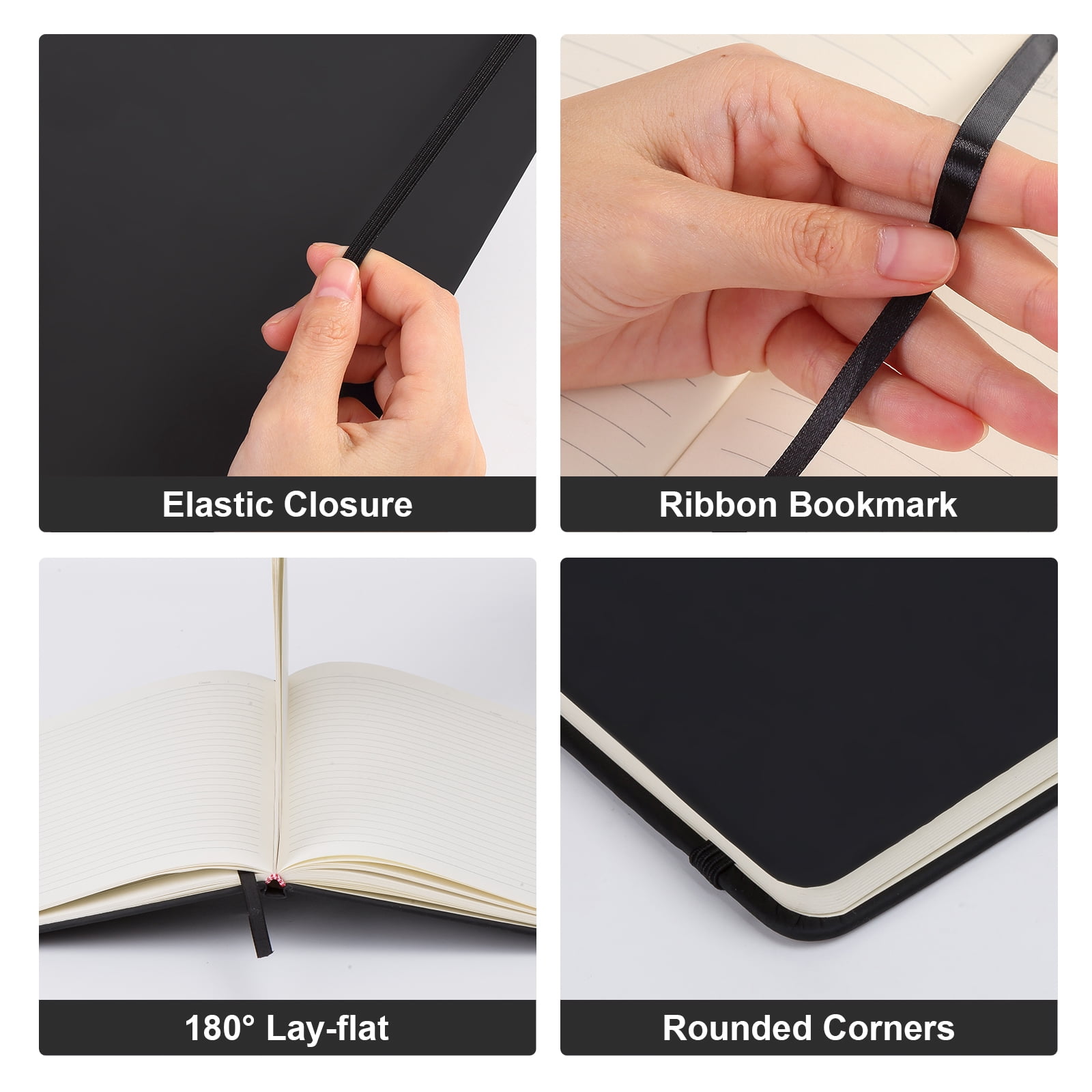 Vivin 8 Pack Lined Journal Notebooks for Writing, 192 Pages, 5.5 x 8.3 inch, Hardcover, Black