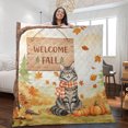 thumbnail image 2 of Welcome Fall Maine Coon Cozy Autumn Field Pumpkins Golden Leaves Quilt Blanket Cat Lover Kitten Owner Gifts Cozy Comforter Throw Blanket - 12013, 2 of 5