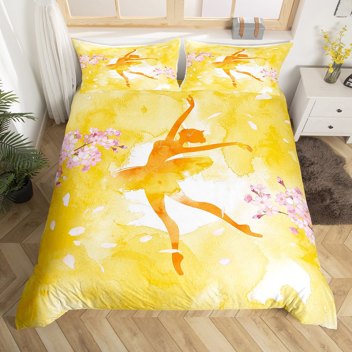 YST Ballet Duvet Cover Queen,Ballerinas Bedding Set for Kids Girls