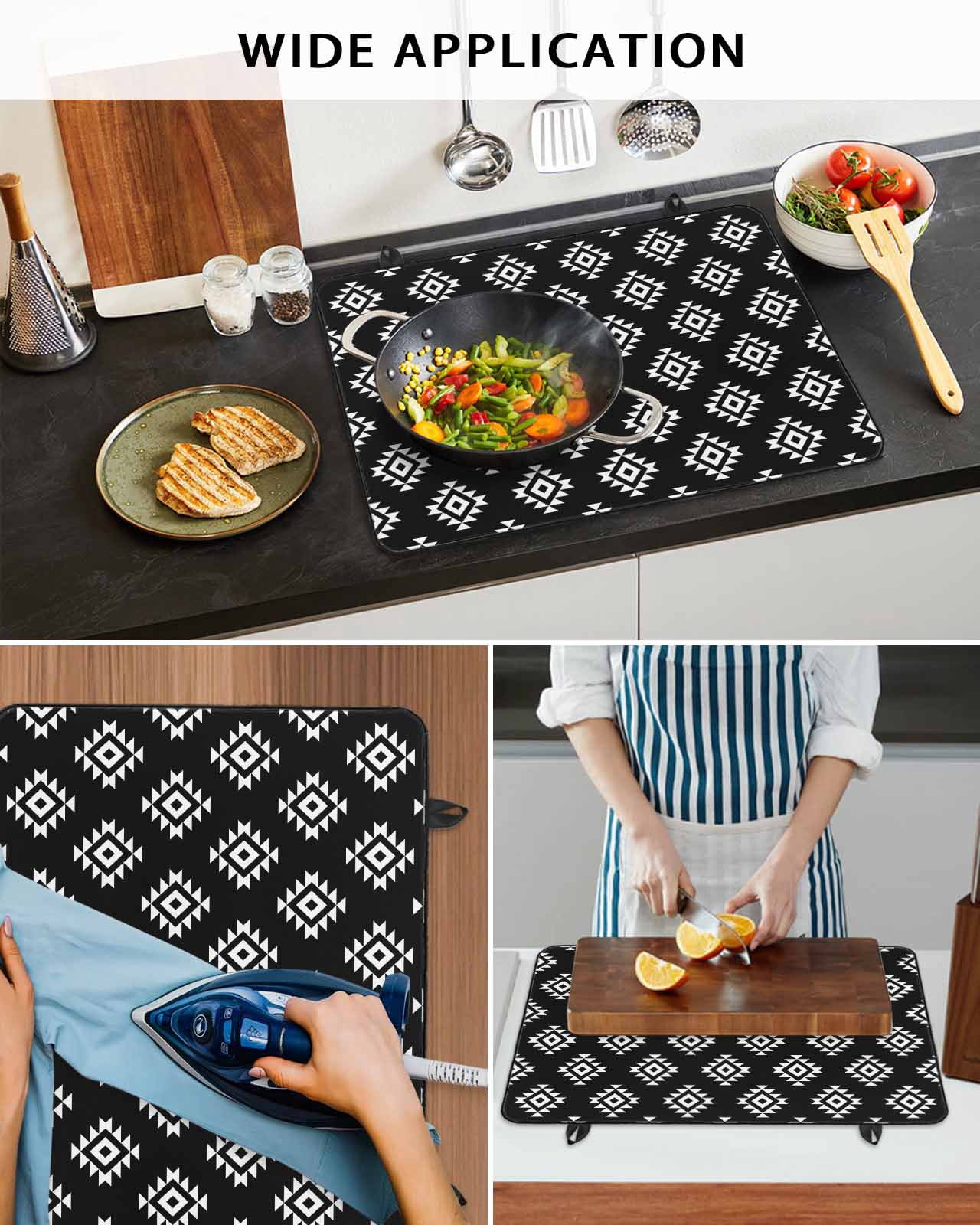 nqOlkjepod Large Induction Cooktop Protector Mat 24"x21", Black Boho Geometric Stove Top Covers for Electric Stove, Retro Simple Ethnic Abstract Motifs Stove Burner Cover Mats, Glass Top Stove Cover
