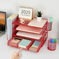thumbnail image 6 of Paper Letter Tray Organizer with File Holder, 4-Tier Desk Accessories & Workspace Organizers with Drawer and 2 Pen Holder, Desk Organizers and Accessories for Office Supplies (Red), 6 of 14