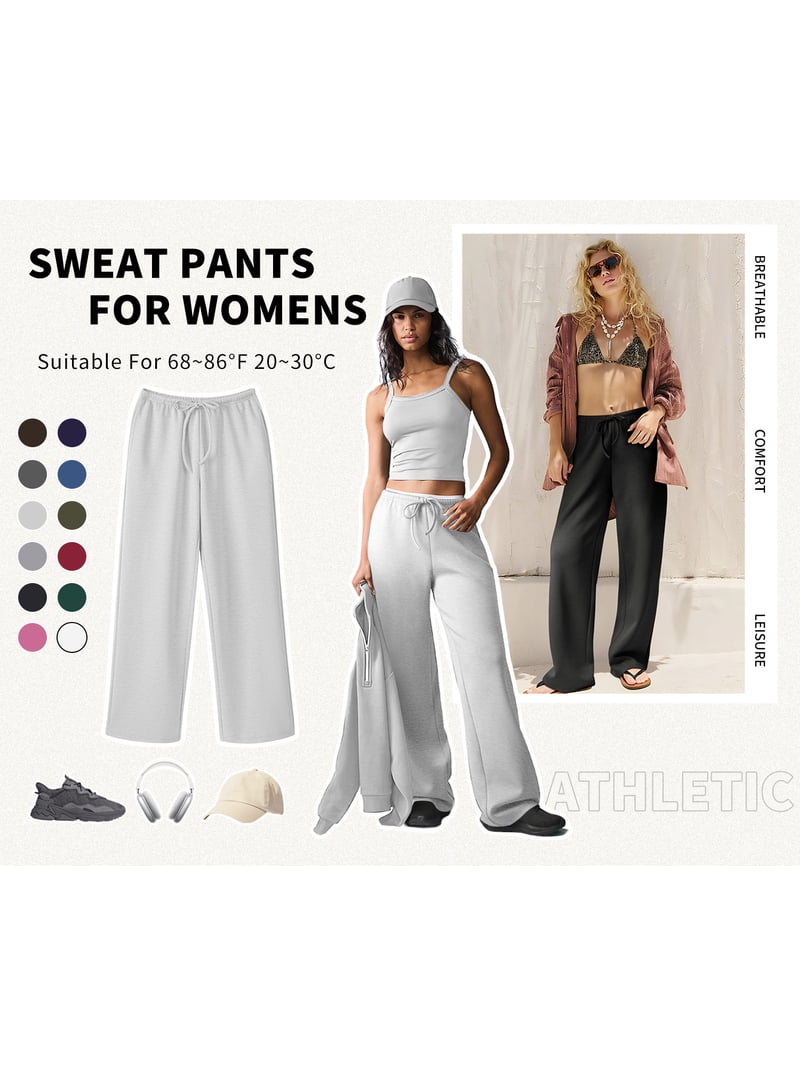 TEMOFON Women's Straight Leg Low rise Sweat Pants Wide Leg