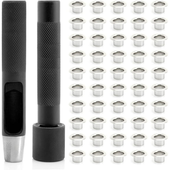 4mm Grommet Tool Kit Eyelet Setting Tool Grommet Setter Hole Punch Cutter & Pack of 100 Grommets (0.16" (4mm) Inside Diameter)