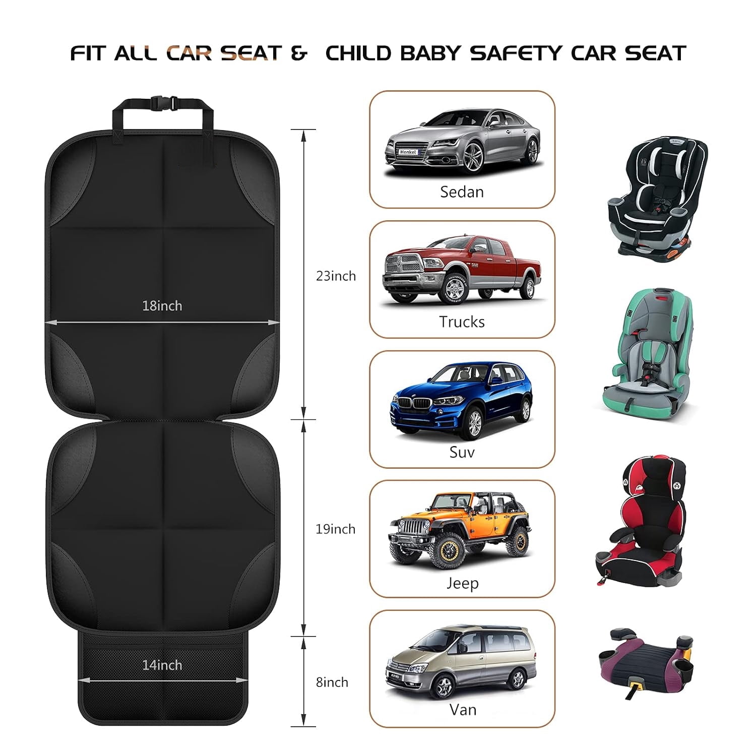 Car Seat Protector 2Pack Protect Child Seats with Thickest Padding and Non-Slip Backing Mesh Pockets for Baby and Pet