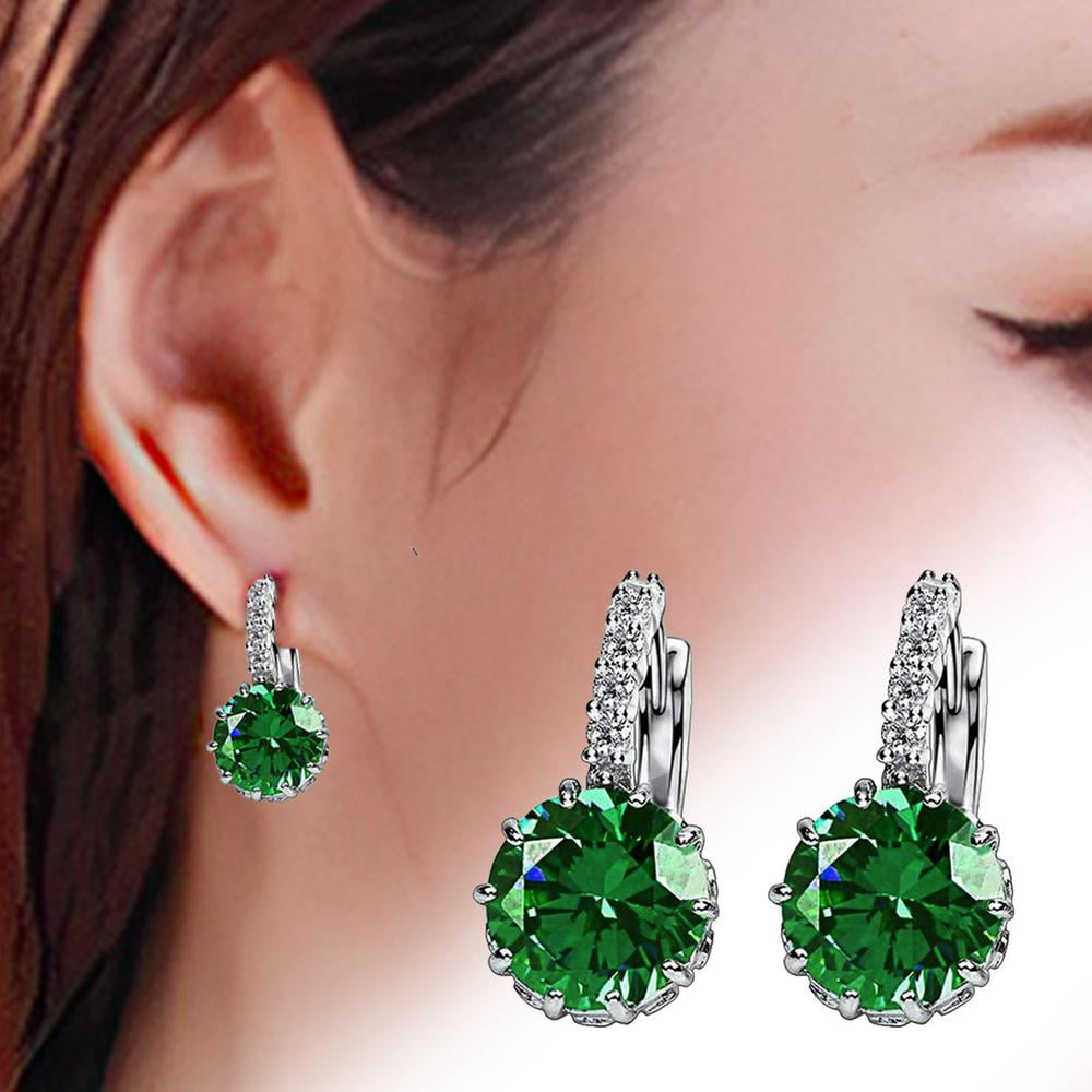 Womens Drop Dangle Earrings 925 Silver Earrings for Women Water Drop AAA Green Cubic Zircon Female Jewelry Girl Gifts 