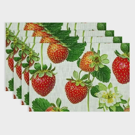 

Pratyus 4pcs Strawberries Flowers Indoor Outdoor Linen Table Placemat Decor Set for Birthday Parties Christmas Restaurants Buffets - High Quality 18x12in