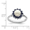 thumbnail image 2 of 925 Sterling Silver Polished Rhodium 6mm Freshwater Cultured Cult Button Pearl and Sapphire Ring Size 8 - Ring for Women, 2 of 2