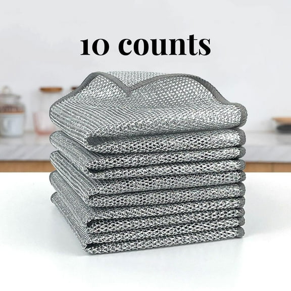 10 Counts Dishwashing Rags，Multipurpose Non-Scratch Wire Dishcloths for Kitchen Cleaning，Reusable Wire Cleaning Cloths for Kitchen, Sinks, Wet and Dry Use, Pots, and Pans