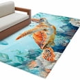 thumbnail image 2 of Orange Sea Turtle Washable Area Rugs 4'x6', Teal Watercolor Starfish Coral Coastal Low Pile Throw Living Room Rug Non-Slip Sturdy Edge Binding Carpet for Indoor Entryway Bedside Kitchen, 2 of 9