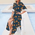 thumbnail image 5 of Marigolds and forget me nots on midnight blue Long Sleeved Shirt Dress long sleeve dresses summer dress woman trendy, 5 of 7