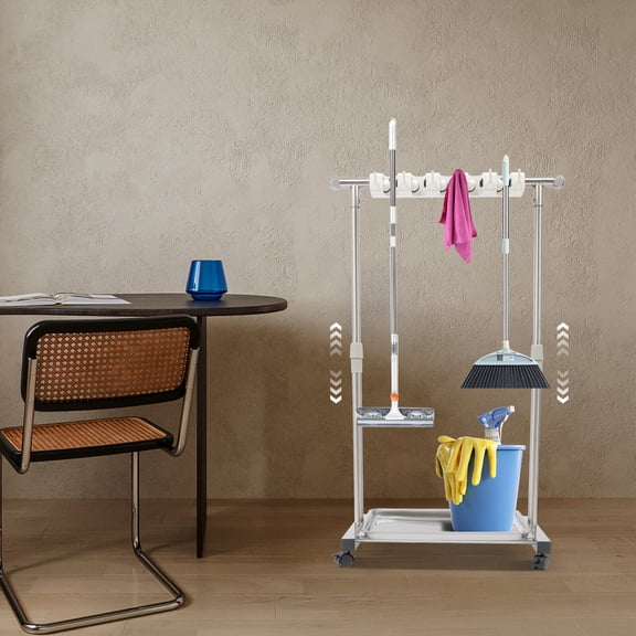 Wet Mop Hanger Rack Mop Broom Holder Movable Standing Cleaning Tool Holder