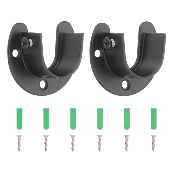 Uxcell Closet Rod Bracket, 2Pcs Stainless Steel U Shaped Flange Closet Holder for 25mm Diameter Rod, Black
