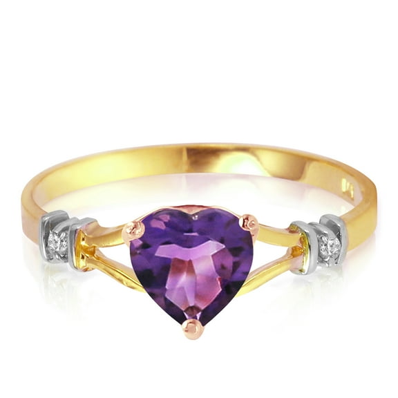 Galaxy Gold GG 14K Yellow Gold 0.47 Carat Natural Diamonds and Heart-Shaped Amethyst Ring - February Birthstone - Peace & Wisdom - Sizes 5.5 to 11 - Fine Jewelry for Women
