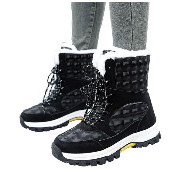 Mepaouo Womens Winter Snow Boots Waterproof Anti-Slip Fleece Lined Mid Calf Outdoor Shoes(Black,6)