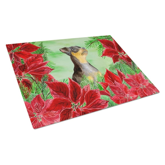Caroline's Treasures Miniature Pinscher #2 Poinsettas Glass Cutting Board Large