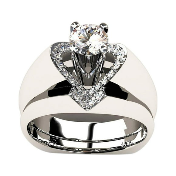 TopLLC Rings 2Pc Women Detachable Heart Shape Shiny Diamond Sterling 2 In 1 For Engagement Wedding the ring