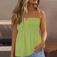 thumbnail image 2 of Prdecexlu Tube Tops for Women Plus Size Strapless Smocked Ruffled Cute Off the Shoulder Tank Tops Sleeveless Holiday Shirts Casual Backless Flare Hem Summer Blouses Green XL, 2 of 7