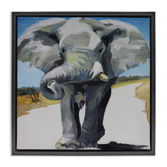 Stupell Industries Tropical Majestic Elephant on Path Black Floating Frame Canvas Art, 18 x 18, by Violeta Vollmer