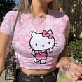 thumbnail image 2 of Hello Kitty-camisetas de manga corta para mujer, Top corto básico con cuello redondo, suave, Bodycon, moda coreana, 2 of 6