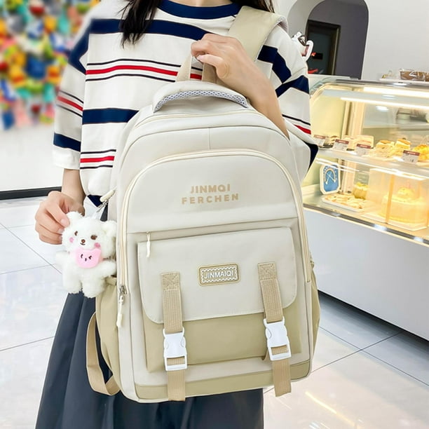 School Bags Set Rucksack 5Pcs Handbag Tote Daypack Pen Pouch School Backpack Beige