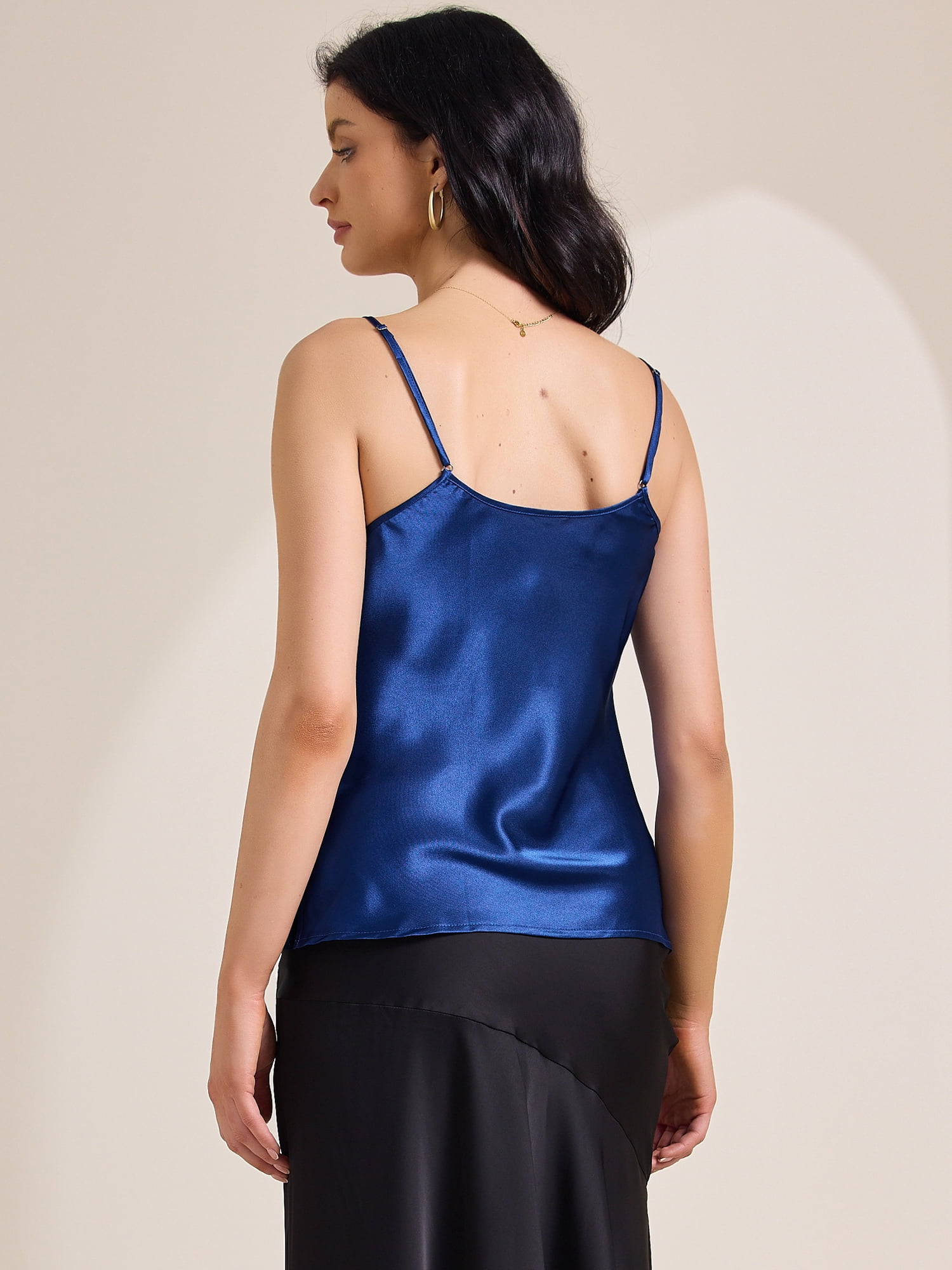 DARING DIVA Women's Satin Cowl Neck Silk Sleeveless Tank Top XL Dark Blue