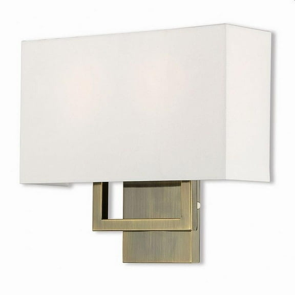 2 Light Contemporary Steel Ada Wall Mount with Rectangular Off-White Fabric Shade-11.75 inches H By 13 inches W-Antique Brass Finish Bailey Street