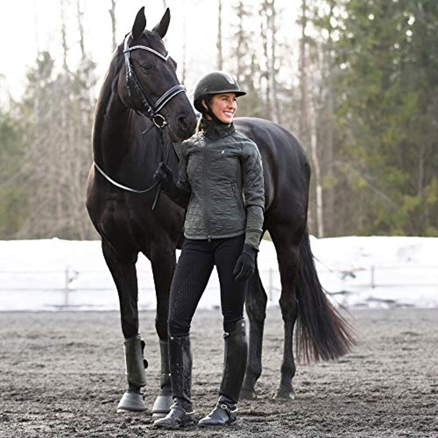 HORZE Daniela High Waist Comfortable Equestrian Riding Breeches with Silicone Full Seat - Black - US 26