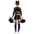 thumbnail image 2 of Yeahdor Girls Halloween Cheer Leader Outfits Long Sleeve Shiny Cheerleading Dance Uniform Dress Set Gold&Black 6, 2 of 7