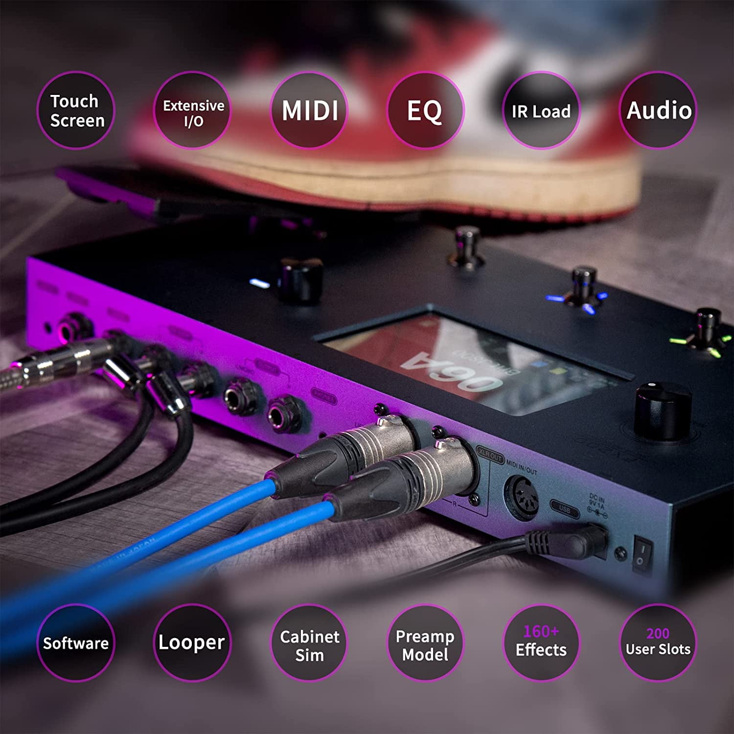 FLAMMA FX200 Multi Effects Guitar Pedal with 5” LCD Touch Screen Programmable MIDI Port Extensive I/O Support Modules Order Changing USB Audio Recording 58 Preamp Models 30 Cabinet Simulations