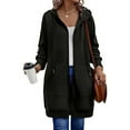 thumbnail image 2 of Long Zip Up Hoodie Women Oversized Zip Up Knee Length Tunic Sweatshirts Fall Casual Long Sleeve Hooded Jackets with Pockets 2025 Winter Option Black L, 2 of 9