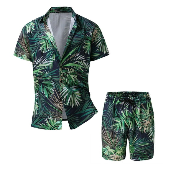 Cathalem Men Hawaiian Shirts Outfit Athletic Sweatsuits Short Sleeve 2 Piece Outfit Running Jogging Sport Suit Sets,Green XXXXXL