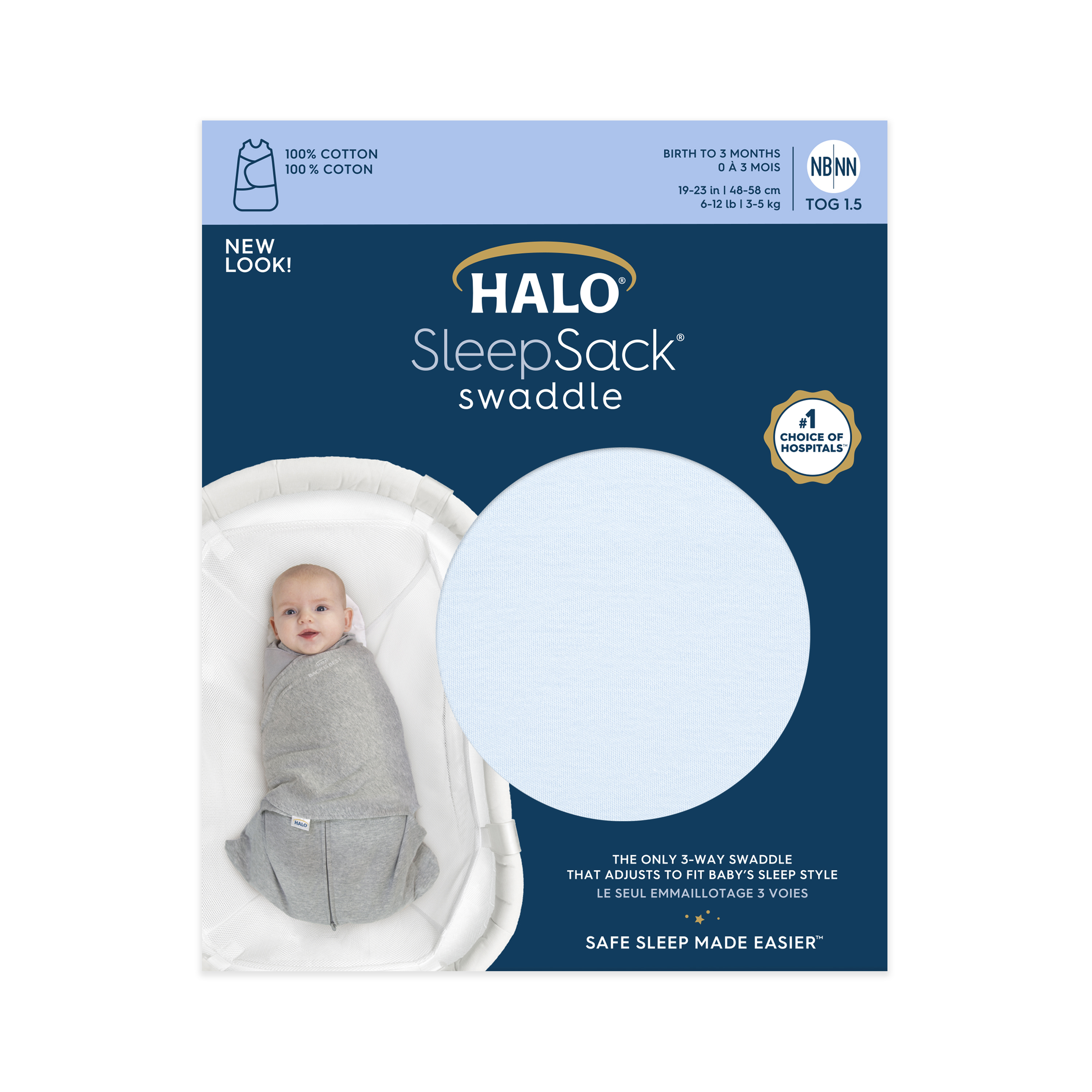 Halo® Sleepsack® Swaddle, 100% Cotton, Bably Blue, Newborn Boys, 0-3 Months - image 3 of 3