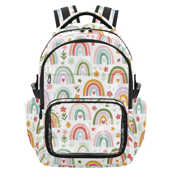 PVC Casual Backpack 25L Daypack with Laptop Compartment Lightweight Travel Backpack for Work Outdoor Activities Rainbow Flowers