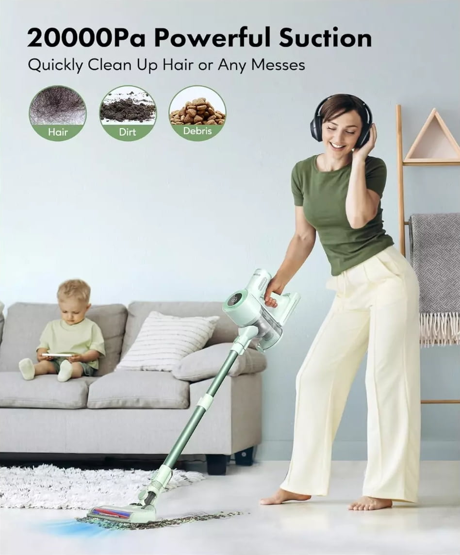 Homeika Cordless Vacuum Cleaner, 20Kpa Powerful Suction Vacuum with LED Display, 8 in 1 Lightweight Stick Vacuum with 30 Min Runtime Detachable Battery
