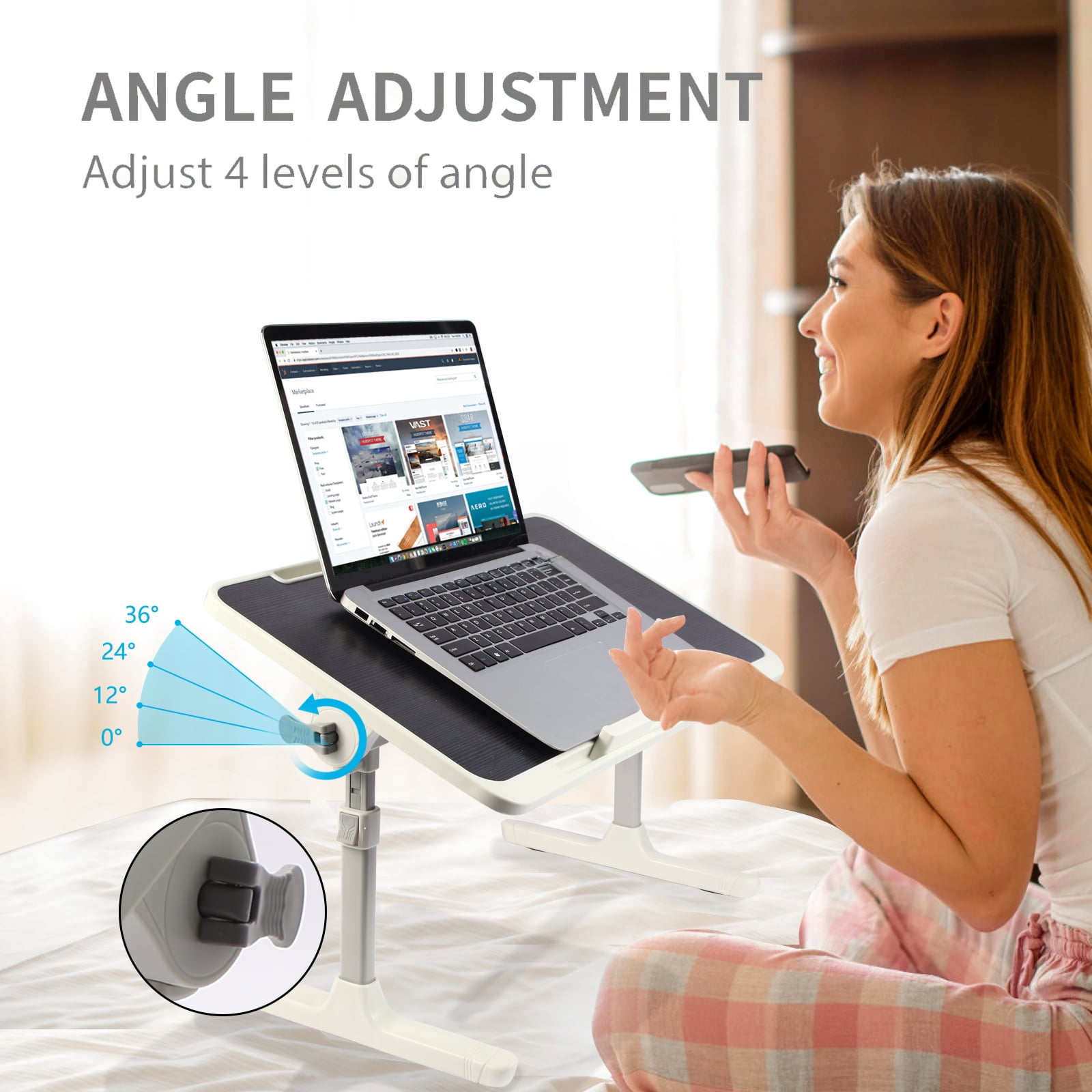 PHANCIR Height & Angle Adjustable Lap Desk, Laptop Stand Bed Tray, Foldable Laptop Desk for Couch Sofa Floor, Black
