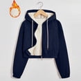 thumbnail image 2 of Women's Warm Thick Corduroy Long Sleeve Hooded Zip Up Jacket Coat With Wool Lining Pockets Winter Thermal Outerwear Casual Streetwear | CSEONE,Navy L, 2 of 9