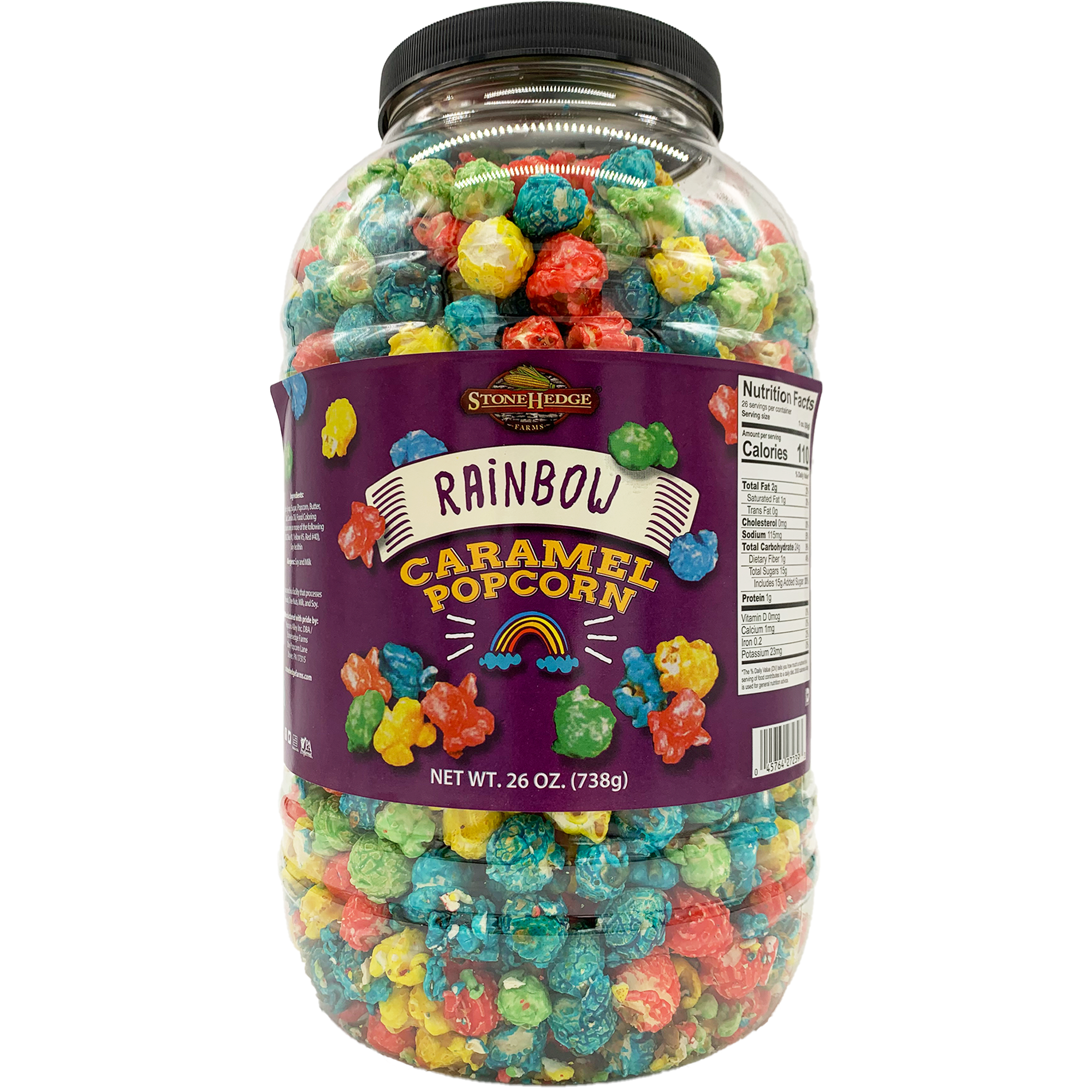 Stonehedge Farms Gourmet Rainbow Caramel Popcorn! - 26 Ounce Barrel - Gluten Free - Made in the USA!