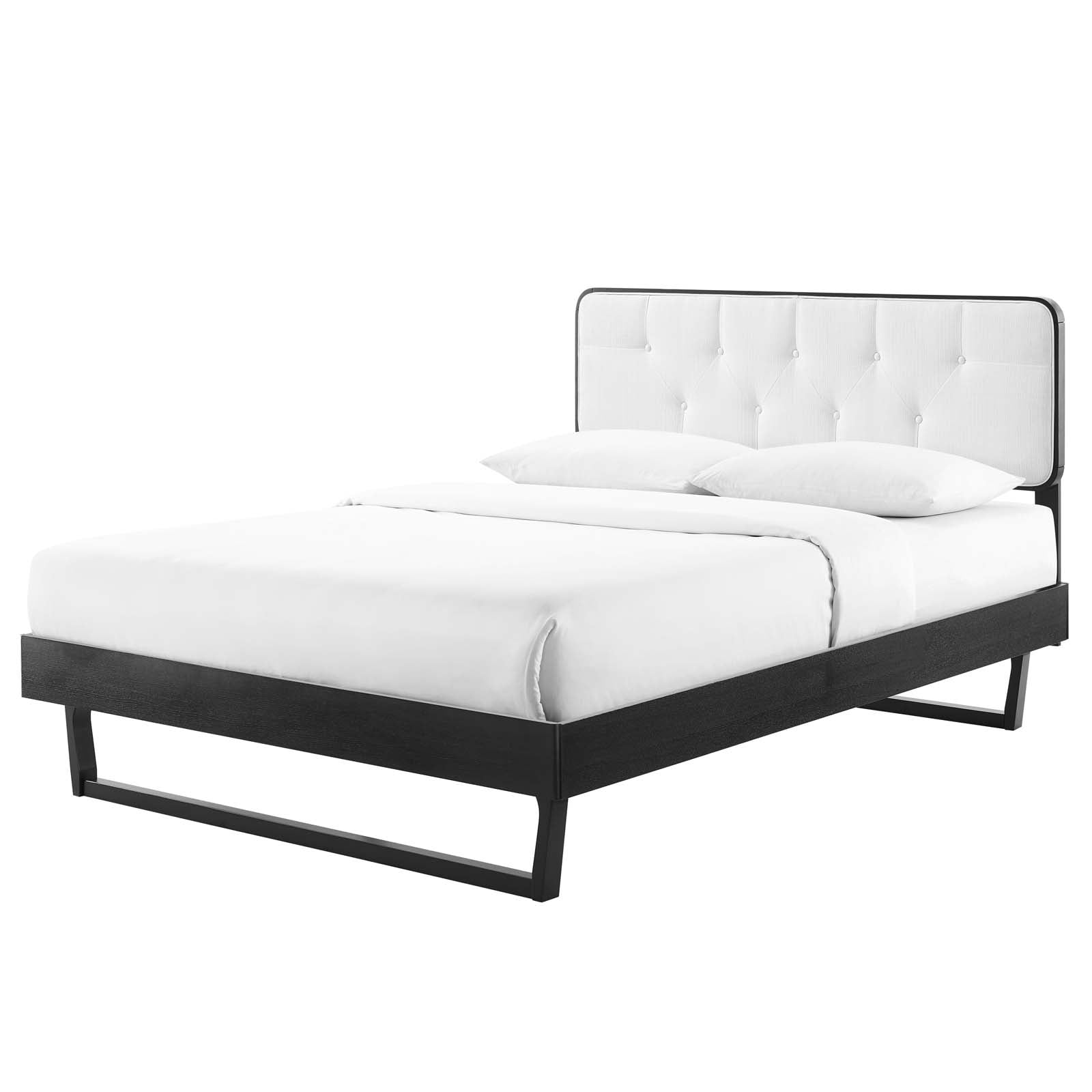 Platform Bed Frame, Twin Size, Wood, Black White, Modern Contemporary Urban Design, Bedroom