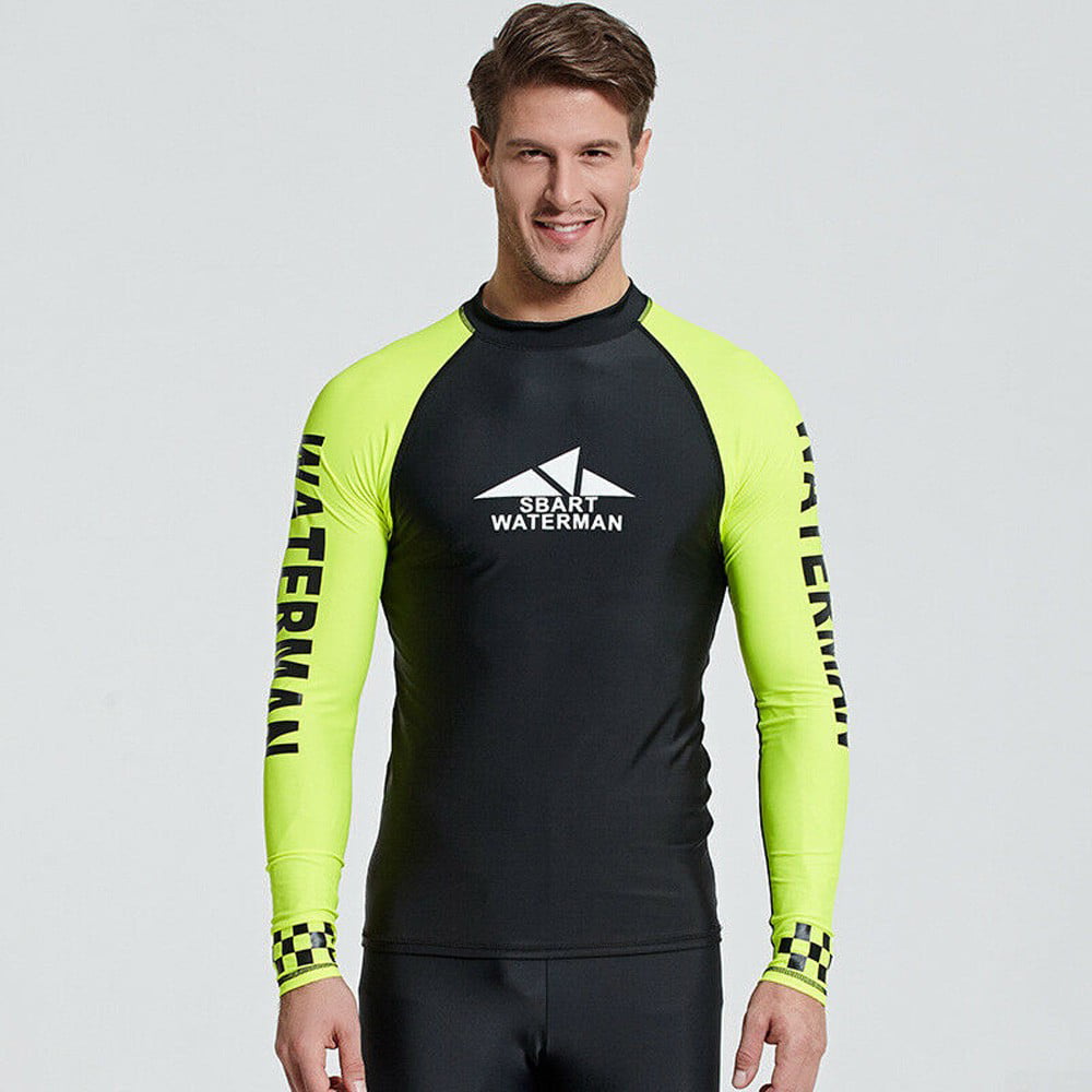 Mens Wetsuit Top Long Sleeve Rash Guard Shirt Swimwear Surf Diving Wakeboard 