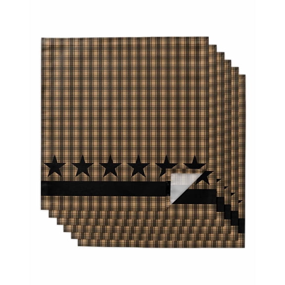 Brown Black Plaid Cloth Napkins Set of 6 Reusable Dinner Napkins, Vintage Rustic Star Buffalo Check Cocktail Napkin Washable Table Napkins for Wedding/Holiday Party/Baby Shower 20"x20"