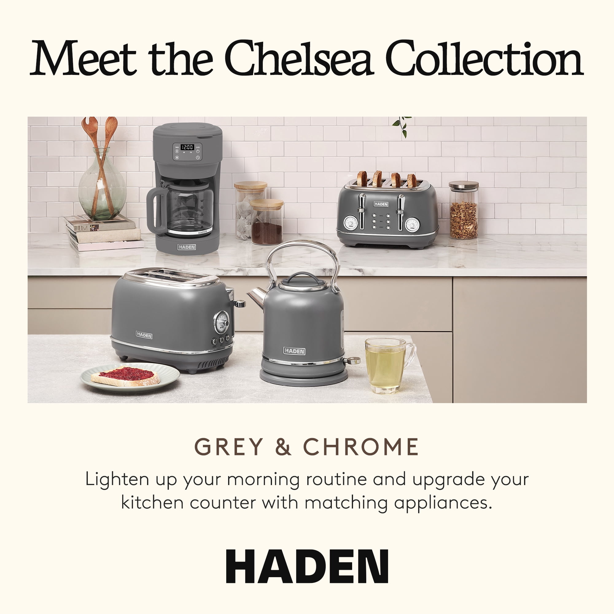 Haden Chelsea 10 Cup Digital Drip Coffee Maker with Glass Carafe, Grey