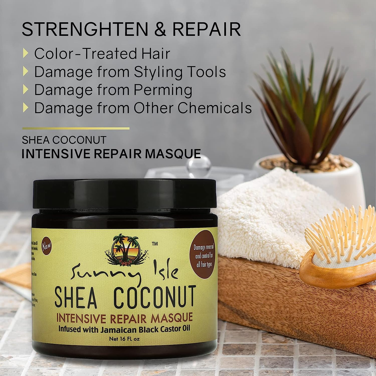 Sunny Isle Jamaican Black Castor Oil Shea Coconut Oil Intensive Repair Masque | Shea Castor Strengthening & Split End Repair - 16oz - image 4 of 7