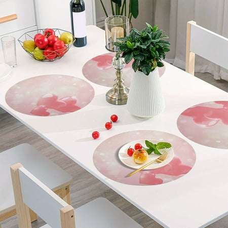 

Round Grid Placemat One Sizex4 Round Placemat PVC Plate Mat，15.4 Inch Non-Slip and Heat Resistant Table Placemat Dining Room Placemat Pretty Pink Love Heart Pattern