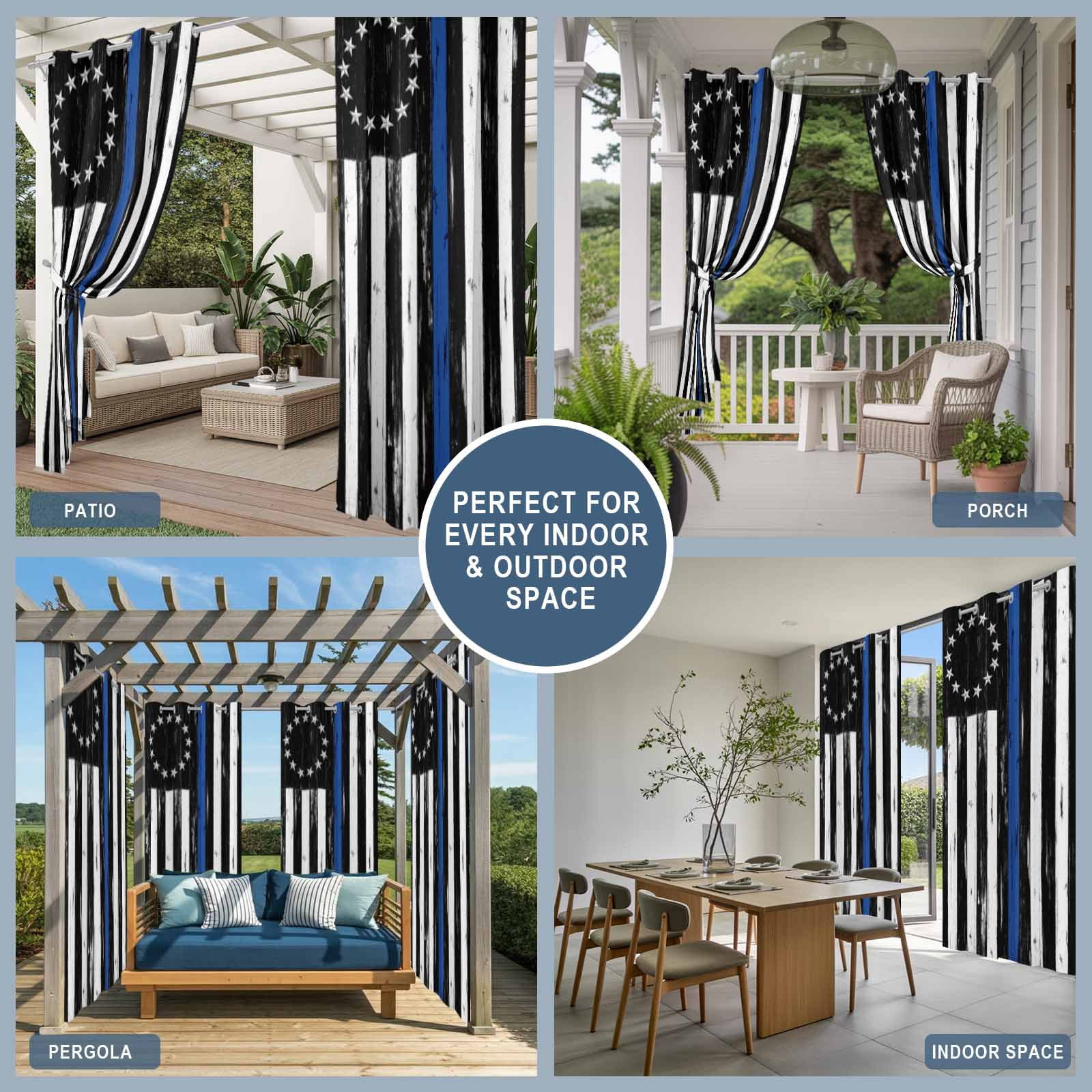 Independence Day Outdoor Curtains for Patio, Watercolor U. S. Flag Cute Rottweiler Butterfly Retro Sunshade Privacy Drapes Grommet Waterproof Outside Curtains for Porch Balcony 54"x108", 2 Panel