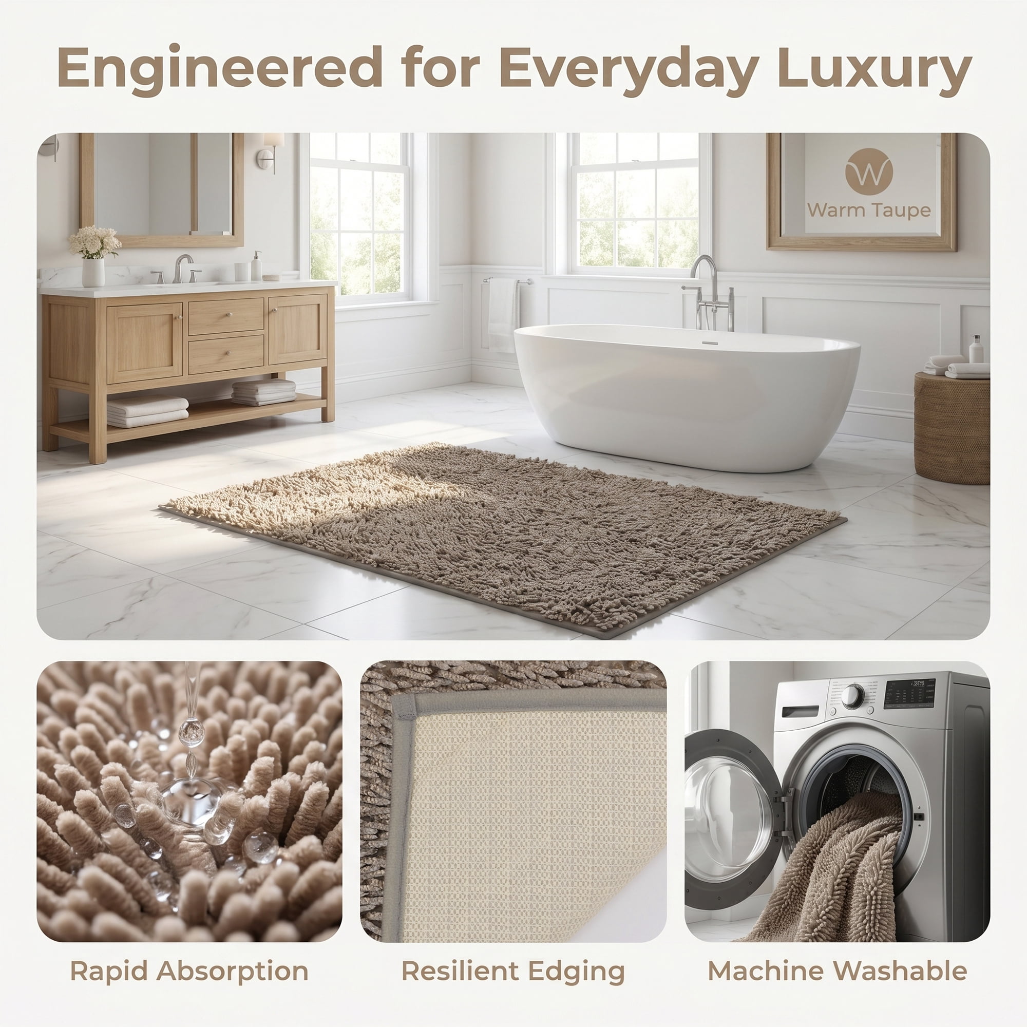 Unique Bargains Printed Ultra Soft Non Slip Shaggy Microfiber Bath Mat Grey 32" x 20"